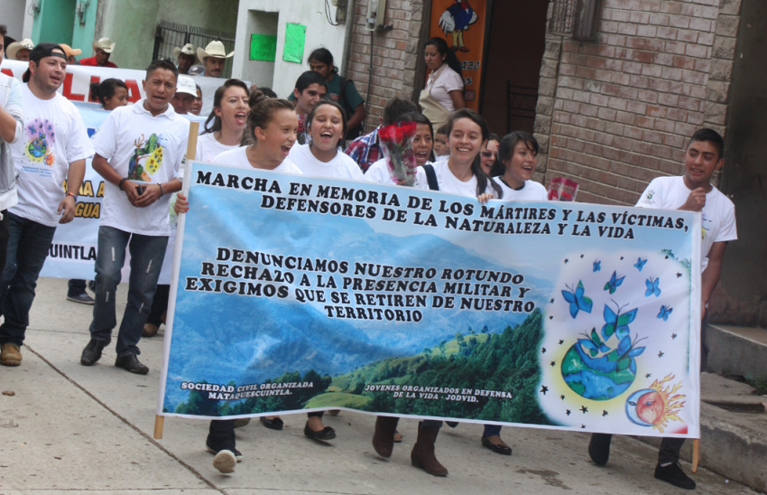 Members of JODVID march in 2016 during a commemoration to honor the lives of the martyrs who have been killed in the struggle to protect land.