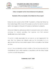 PDF of a statement by the Xinka Parliament translated to English.