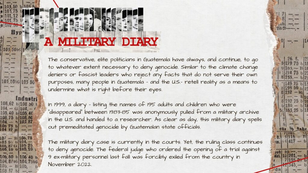 An image with pictures above of women registered in the Military Diary Case, below an explanation of the case
