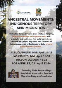 Ancestral Movements: Indigenous territorry and migration tour announcement poster.