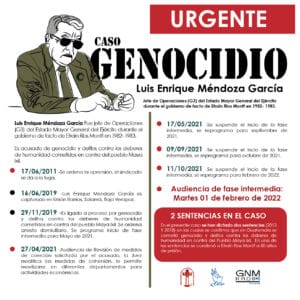 Flyer in colors black, and red, there is a drawing of Luis Enrique Mendoza Garcia on the Left. Full Translation of the text of the flyer in the rigth