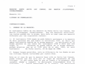 Una página de documento escaneado en blanco y negro con texto mecanografiado que muestra signos de envejecimiento. El texto está organizado en secciones numeradas y párrafos con formato típico de máquina de escribir y espaciado uniforme.