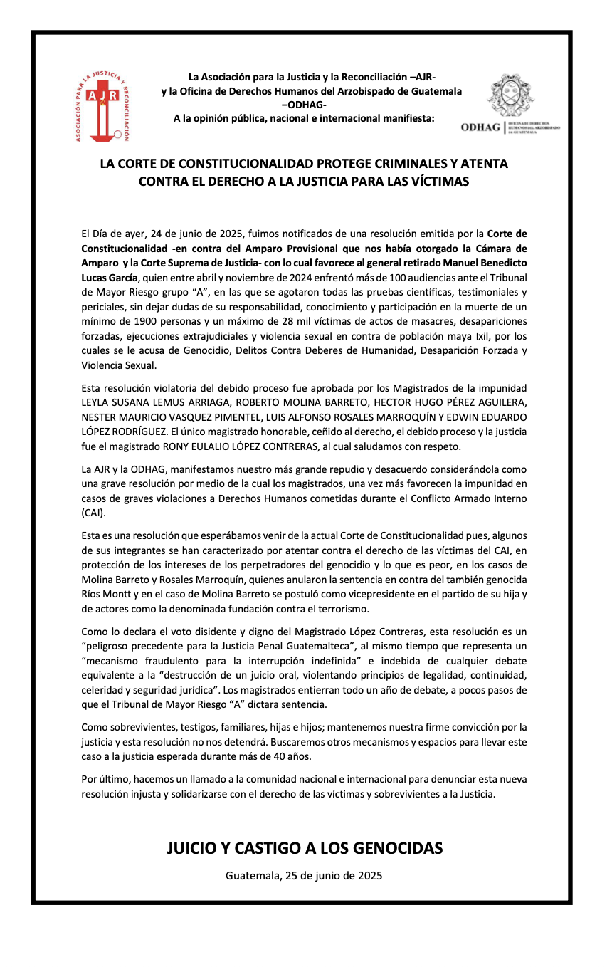 Comunicado AJR y ODHAG