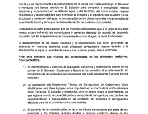 Comunicado de intercambio de defensores de la tierra de Guatemala, El Salvador y Honduras