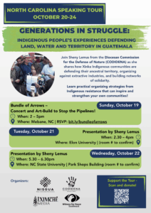 Flyer in english, in blue and green colors. Dates and locations for different events are listed.