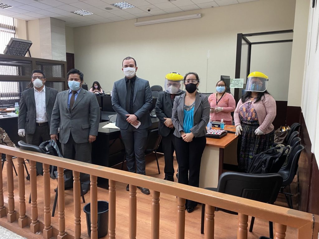 six lawyers, 3 women and 3 men, stand after the court hearing on the creompaz case, all of them are wearing protective masks due to COVID 19