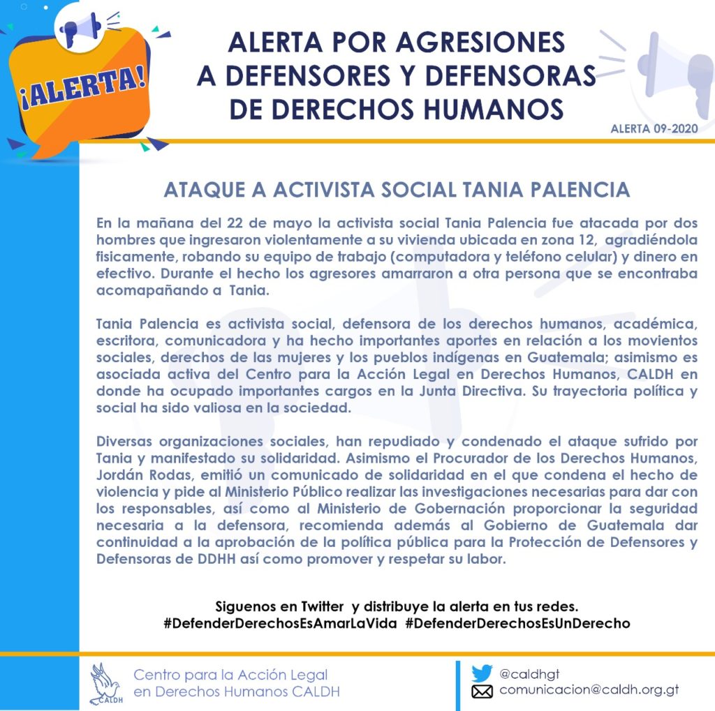 Flyer of the CALDH alert against human rights defenders