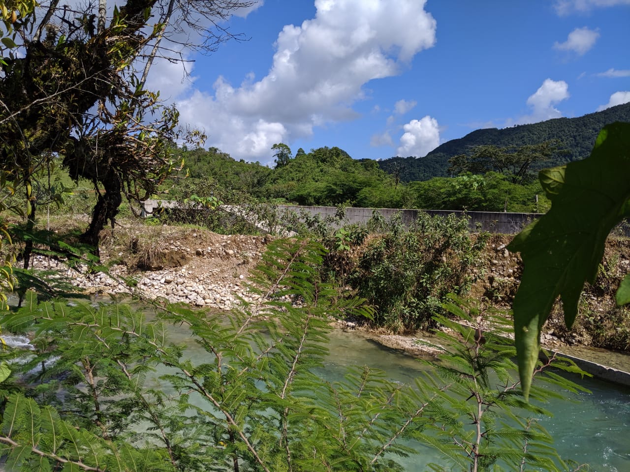 Dams already under construction in Ixquisis are visible from the river bank despite the communities' ongoing resistance against the imposition of mega-projects in their territories.