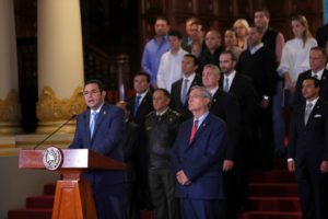 Jimmy Morales holds a press conference to announce unilateral cancellation of CICIG agreement.