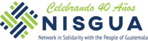Logo de Aniversario de NISGUA. Se lee, Celebrando 40 años de solidaridad.
