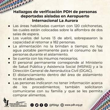 Hallazgos de verificacion PDH de personas deportadas aisladas en el Aeropuerto Internacional La Aurora