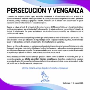 On a white background with purple borders the statement of CALD about persecution and revenge