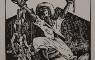 Image from an old poster that reads: “Una Realidad. Ley de Reforma Agraria” (A Reality: Agrarian Reform Law). There is a black and white image of an individual standing with arms raised in front of a field of corn. // Imagen de un viejo cartel que dice: “Una Realidad. Ley de Reforma Agraria”. Hay una imagen en blanco y negro de un individuo de pie con los brazos levantados frente a un campo de maíz.