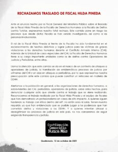 Black and white statement from La Coordinadora Genocidio Nunca Más