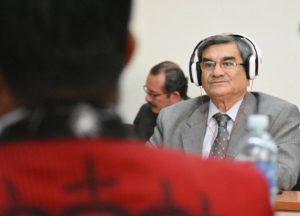 Former Head of Military Intelligence José Rodríguez Sánchez listens to closing arguments in the genocide trial. Credit: CALDH Twitter