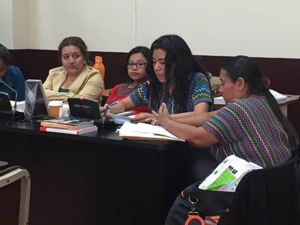 Attorney Valey, representing four survivors, shares her opening arguments at the trial on April 23. Photo credit: Verdad y Justicia Guatemala