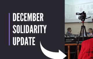 Graphic that reads "December Solidarity Update" with an arrow