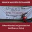 Arriba se lee en letras blancas nunca mas rios de sangre y abjo sobrevivientes del genocidio ixil testifican en Nebaj. En la imagen hay una manta que dice en letras letras el pueblo ixil si tienen meoria, en letras rojas nunca mas rios de sangre, luego letras negras mas pequeñas, decimo aniversario de la y una motocicleta roja