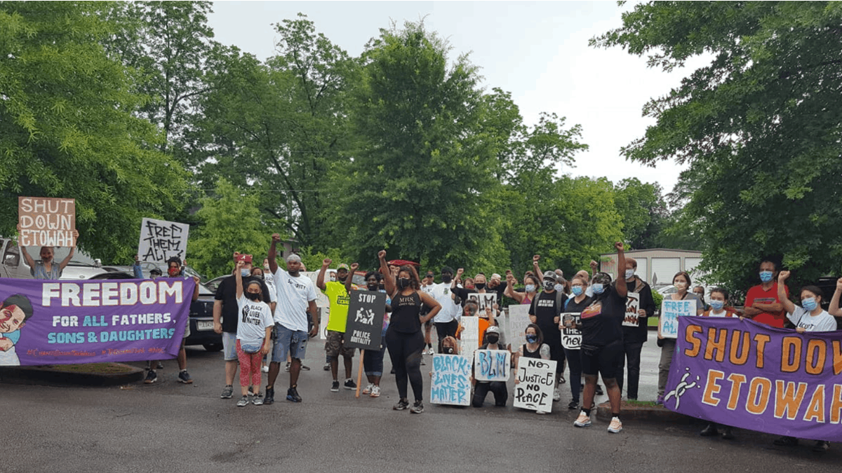 Picture of a Shut Down Etowah and Black Lives Matter Gadsden protest in Gadsden, AL on Father's Day.
