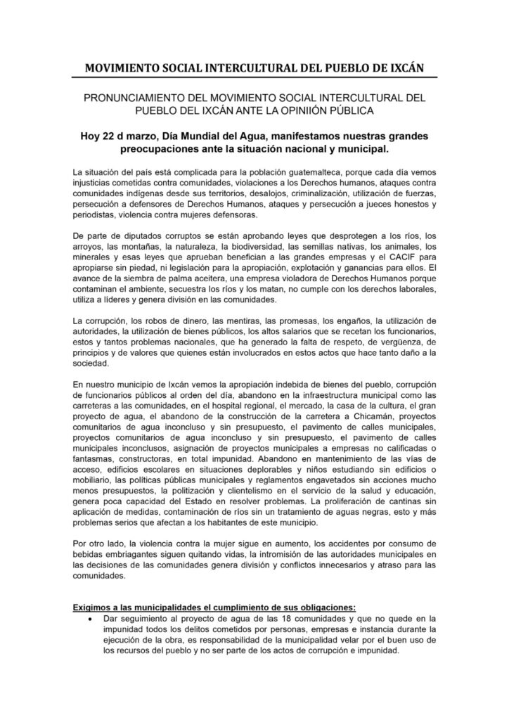Text of the statement in spanish