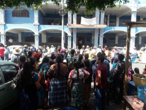 Protestors gather outside of the Chimaltenango government building to deliver their demands for justice to the governor.