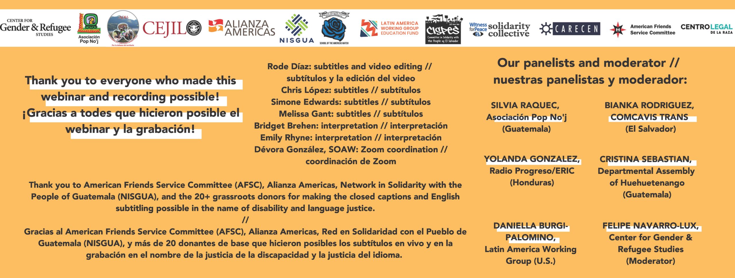 Graphic with thanks to the organizations that sponsored the webinar and the volunteers and staff who made it possible.